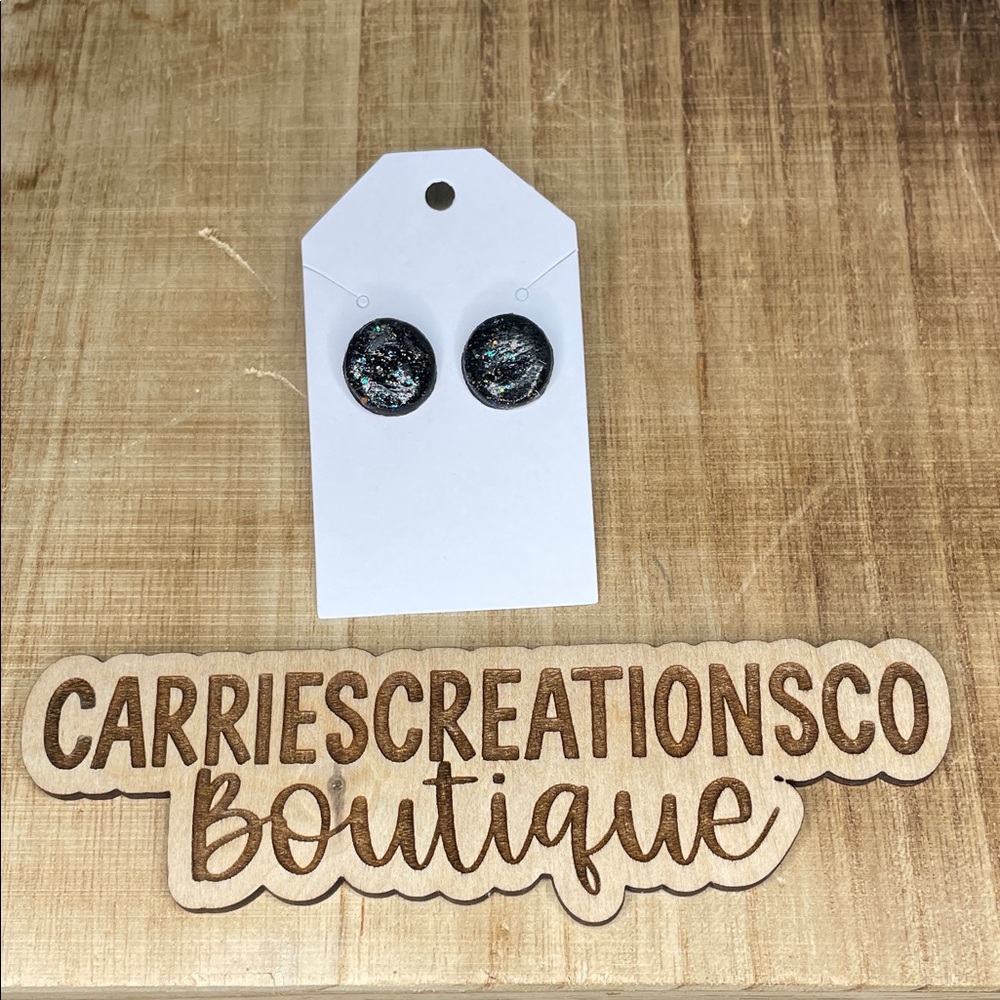 Handmade Black Iridescent Stud Earrings